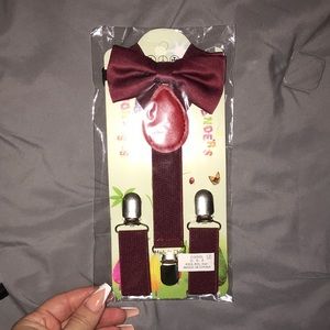 Toddler boys suspenders and bow tie.